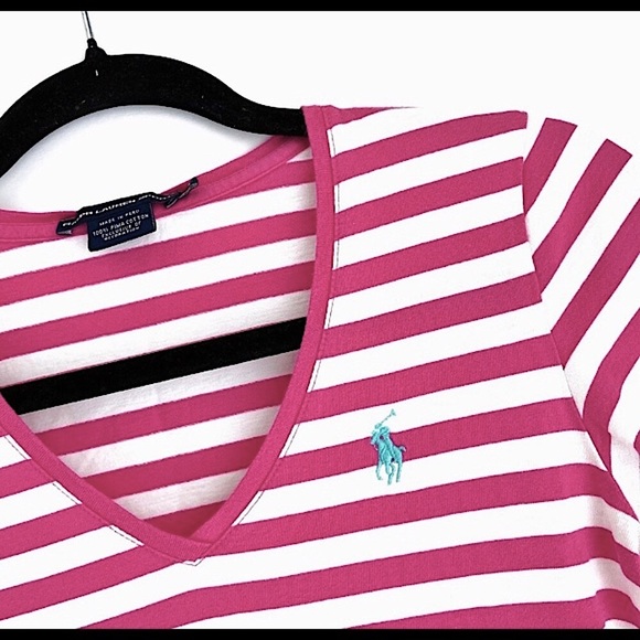 🆕🔥RALPH LAUREN SPORT SUPER CUTE STRIPED V-NECK PINK&WHITE STRIPED VERY SOFT!! - Picture 2 of 7